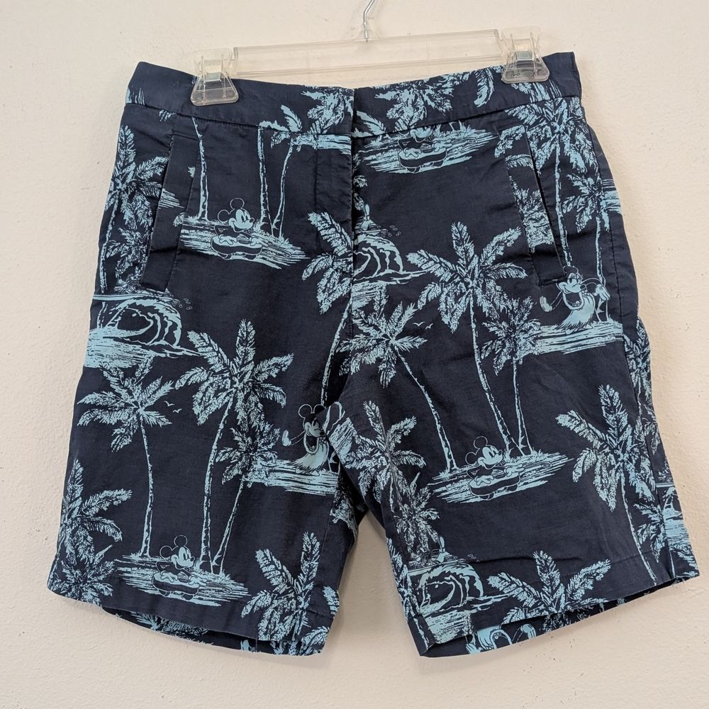 Disney Tiki Kingdom Womens Bermuda Shorts Sz 10 Navy Blue Mickey Minnie Hawaiian